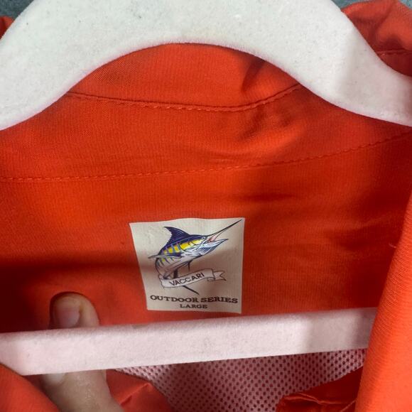 Vaccari Mens Size Large Short Sleeve Orange Fishing Shirt Vented Outdoors - Picture 3 of 8